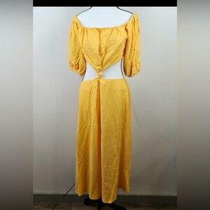 FARM Rio Yellow Backless Tie-Front Maxi Dress